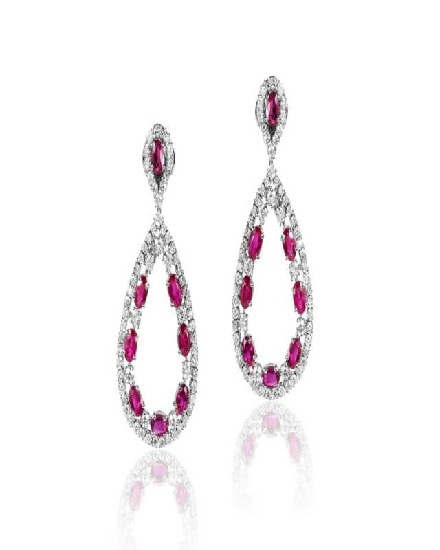 18K White Gold Ruby and Diamond Drop Earrings