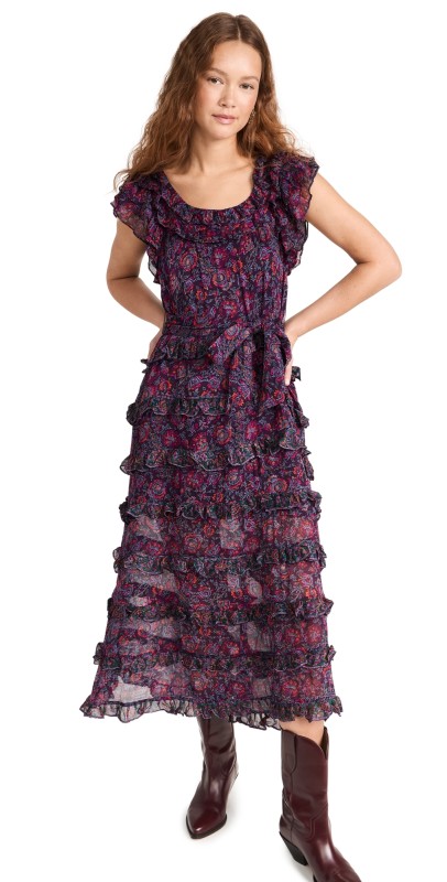 Cleobella Milana Ankle Dress Bordeaux Floral