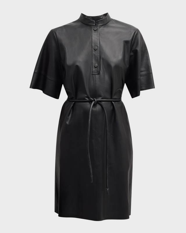 Belted Leather Mini Dress
