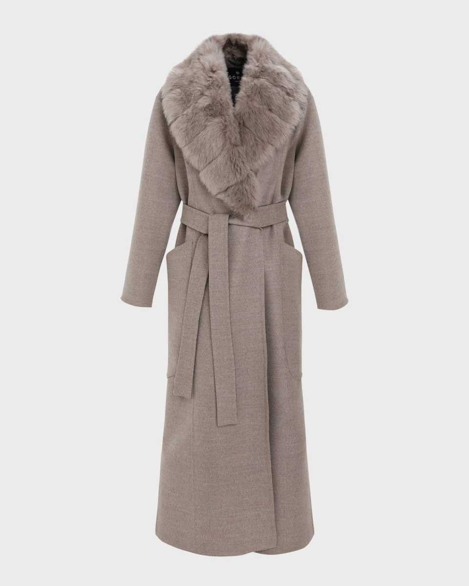 Belted Cashmere Wrap Coat with Detachable Merinillo Lamb Shearling Coll