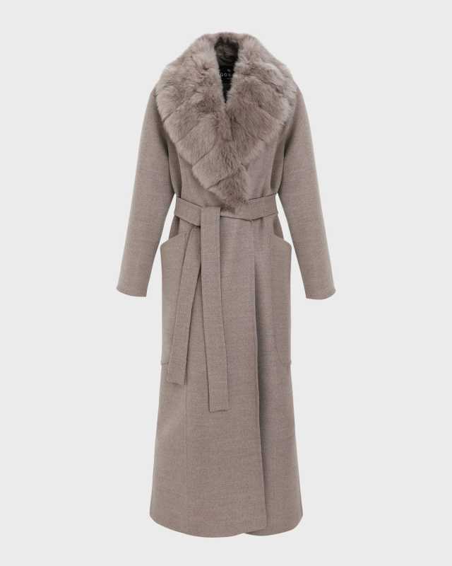 Belted Cashmere Wrap Coat with Detachable Merinillo Lamb Shearling Coll
