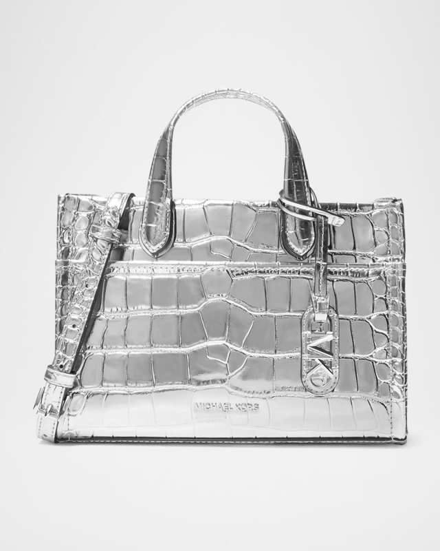 Gigi Metallic Croc-Embossed Leather Crossbody Bag
