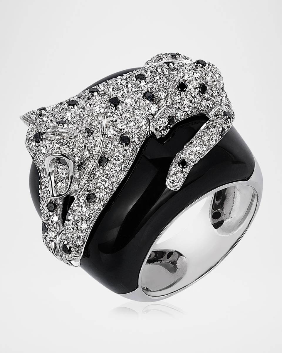 18K White Gold Galassia Diamond Panther Ring, Size 7