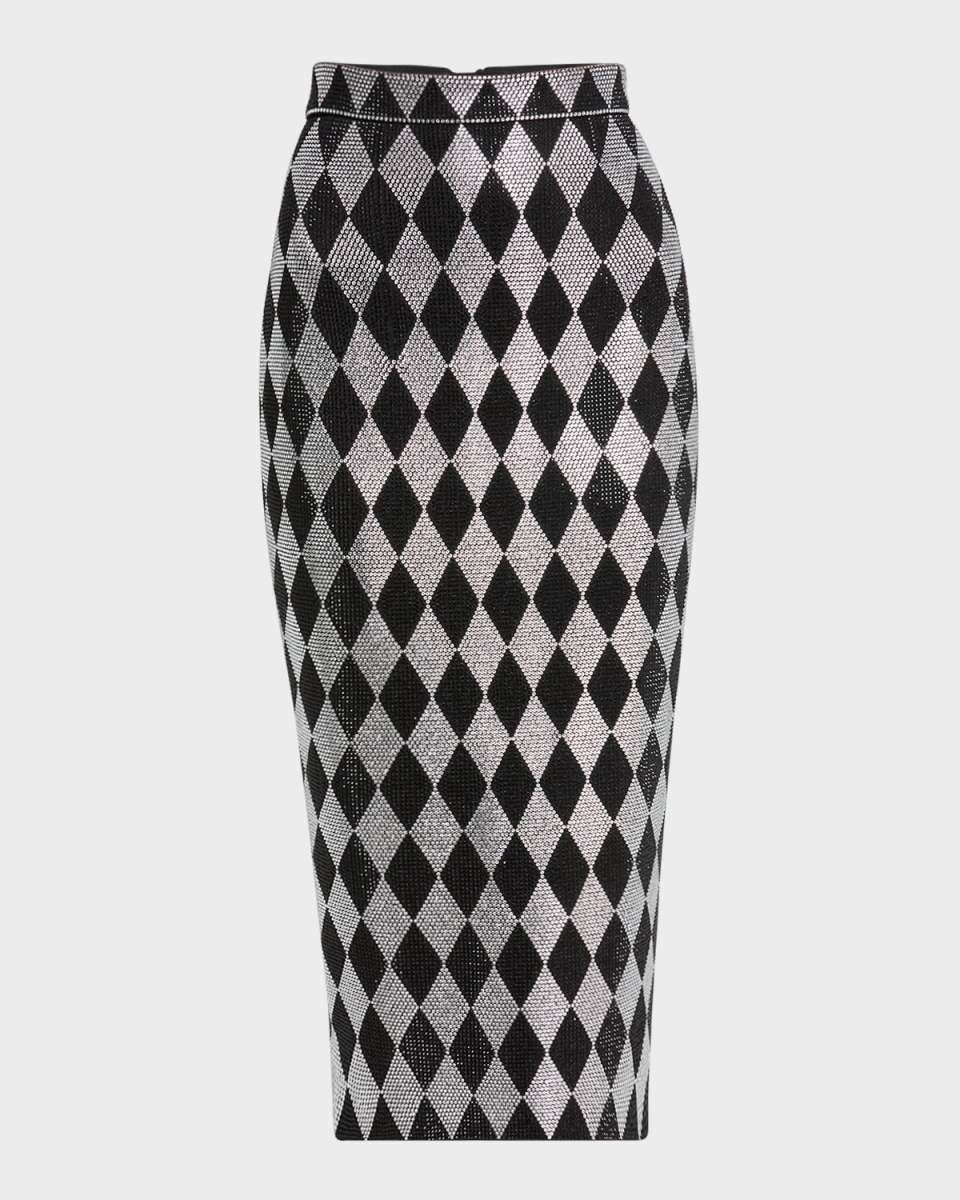 Diamond Print Crystal Embellished Midi Skirt