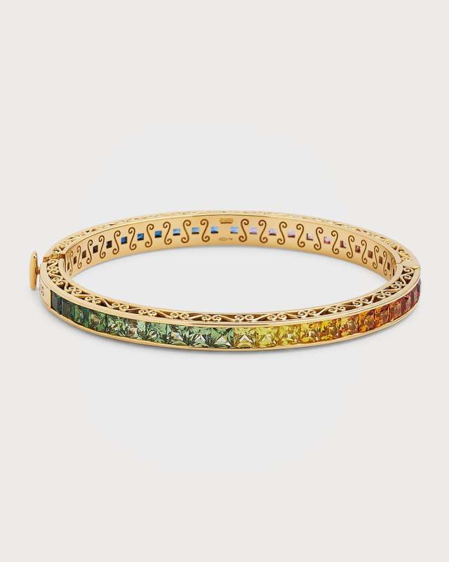 18K Yellow Gold Multi-Sapphire Rainbow Colored Bracelet