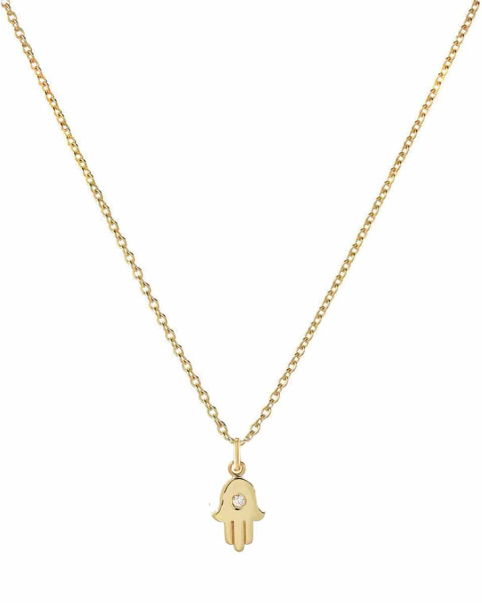14k Gold 1-Diamond Hamsa Necklace
