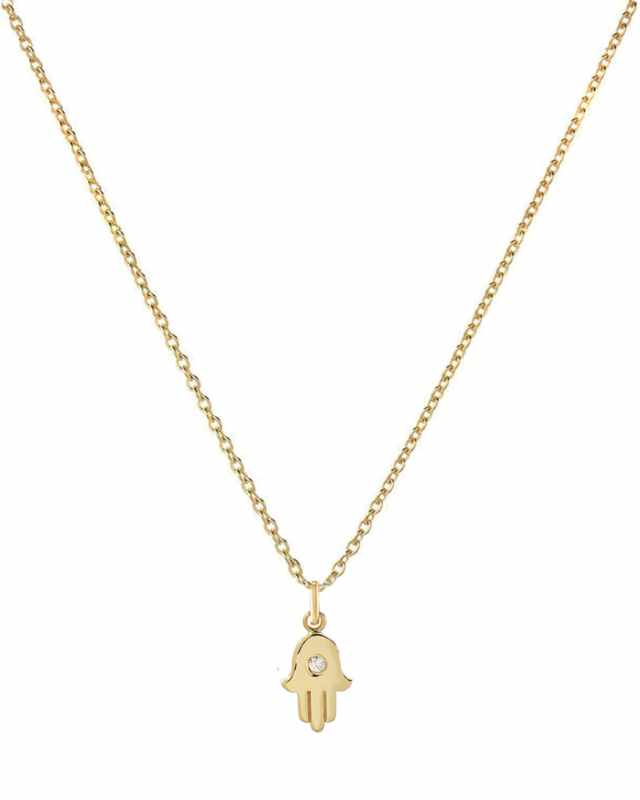 14k Gold 1-Diamond Hamsa Necklace