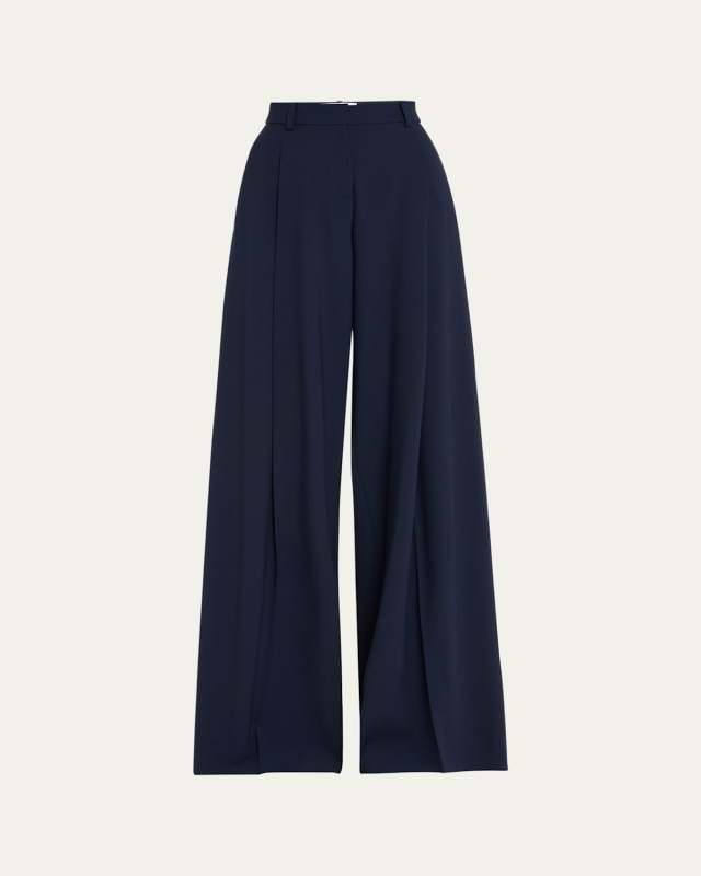 Pintuck Low-Rise Wool Palazzo Trousers