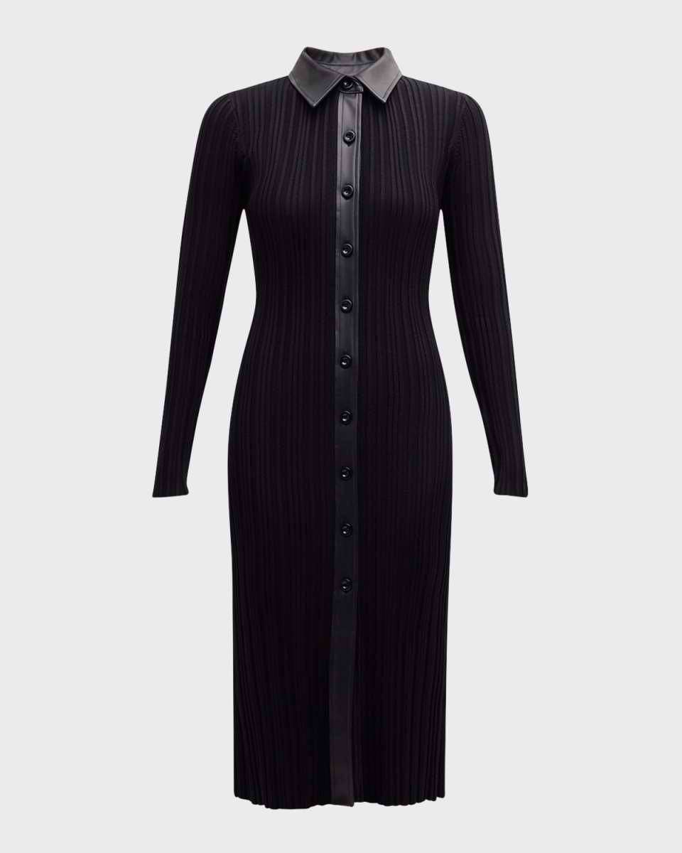 Brixton Collared Rib Midi Dress with Vegan Leather Tri