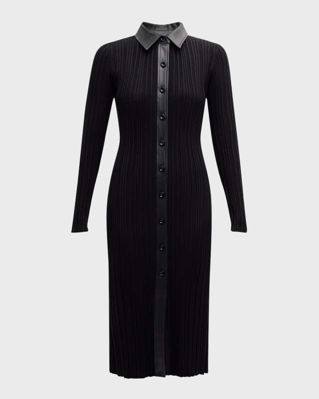 Brixton Collared Rib Midi Dress with Vegan Leather Tri