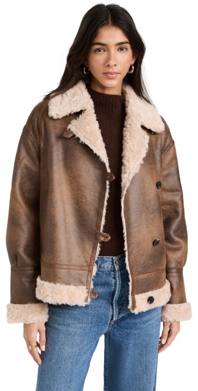 Avec Les Filles Faux Fur Coat Brandy
