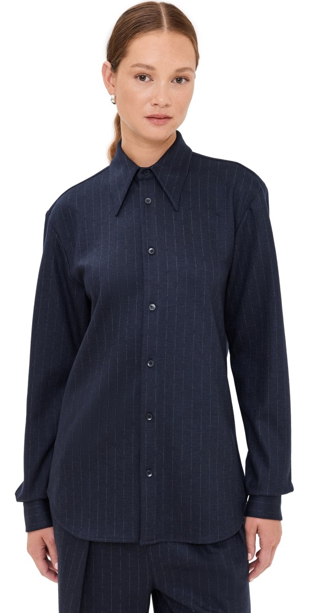Tibi Newton Stripe Classic Shirt Navy Melange