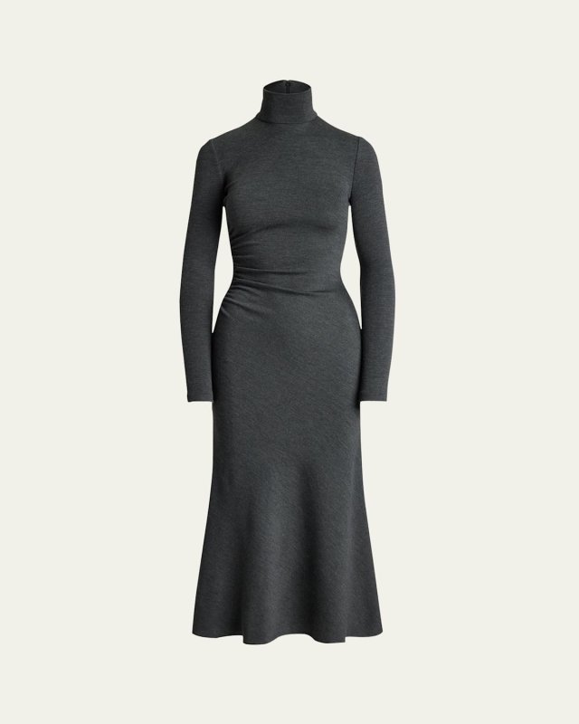 Mélange Wool Jersey Turtleneck Day Dress