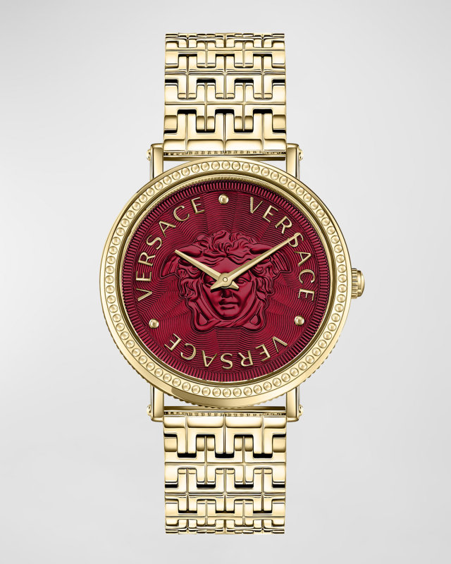 37mm V-Dollar Watch with Bracelet Strap, Yellow Gold/Red