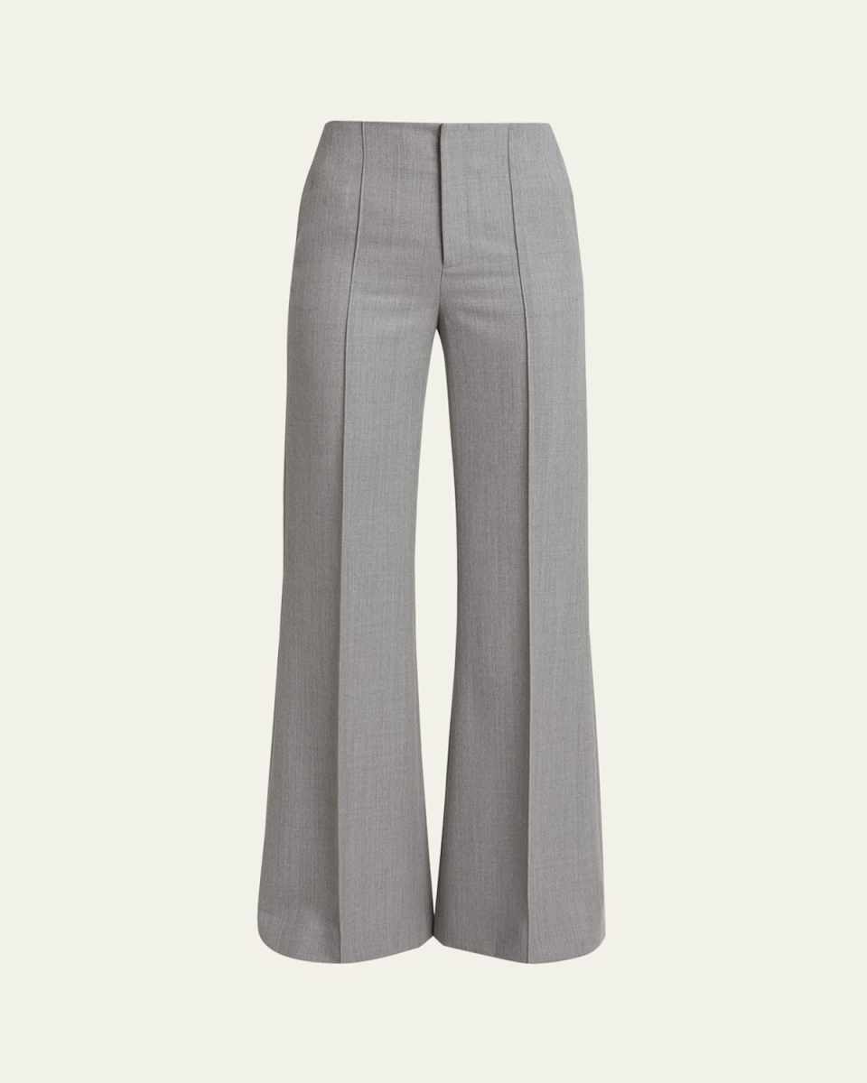 Wide Leg Wool Grain De Poudre Trousers