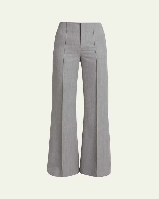 Wide Leg Wool Grain De Poudre Trousers