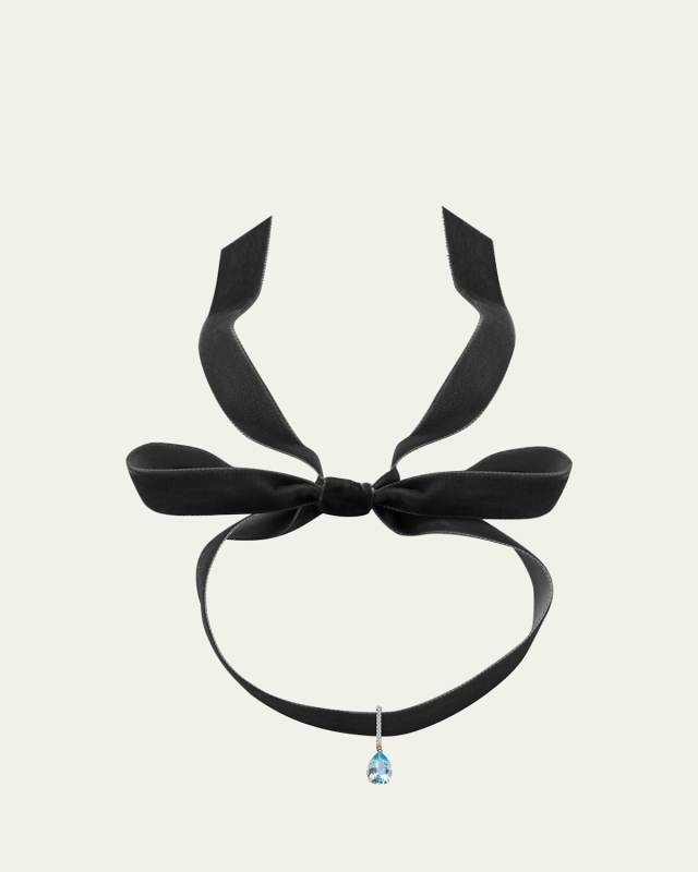 14K Yellow Gold Blue Topaz Velvet Choker