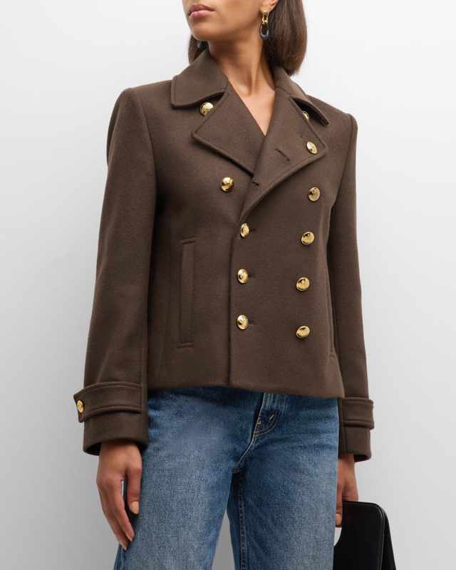Ornella Double-Breasted Crop Wool Peacoat