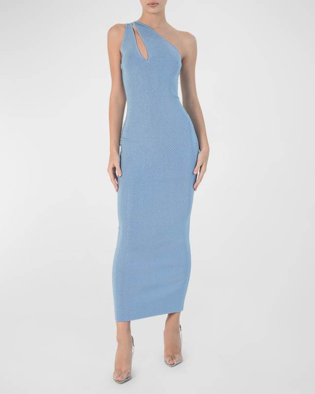 Ballari Rhinestone Knit One-Shoulder Midi Dress