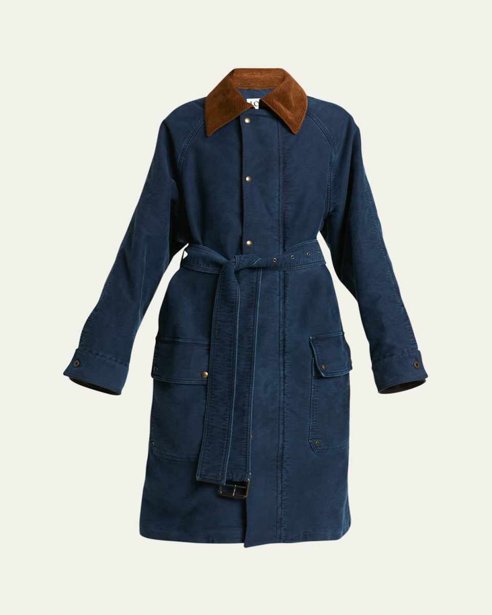 Corduroy Collar Belted Coat