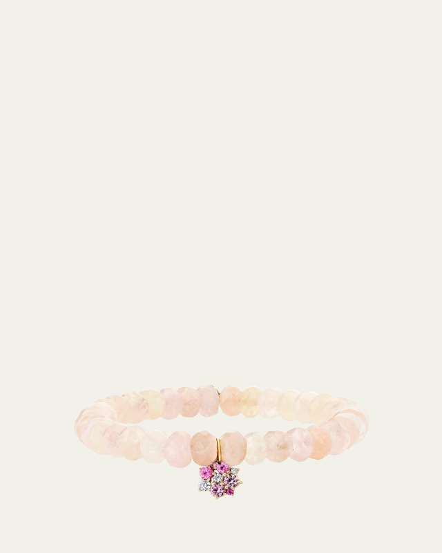 14k Morganite Beaded Bracelet with Disc Charm