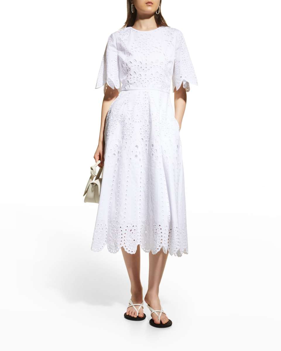 Eyelet Embroidered Scalloped Midi Dress