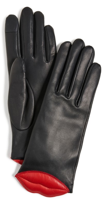 Agnelle Lips Gloves Noir/Red Lips