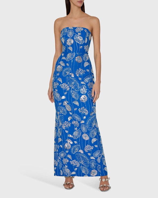Orion Strapless Sequin Embroidered Maxi Dress