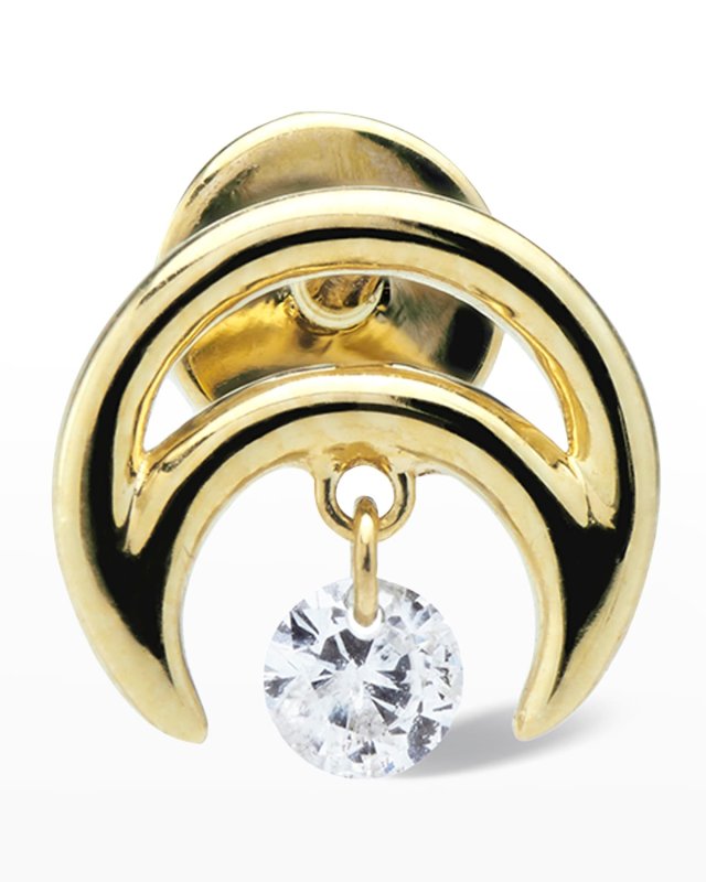 Plain Moon Nesting One Diamond Stud Earring, Single
