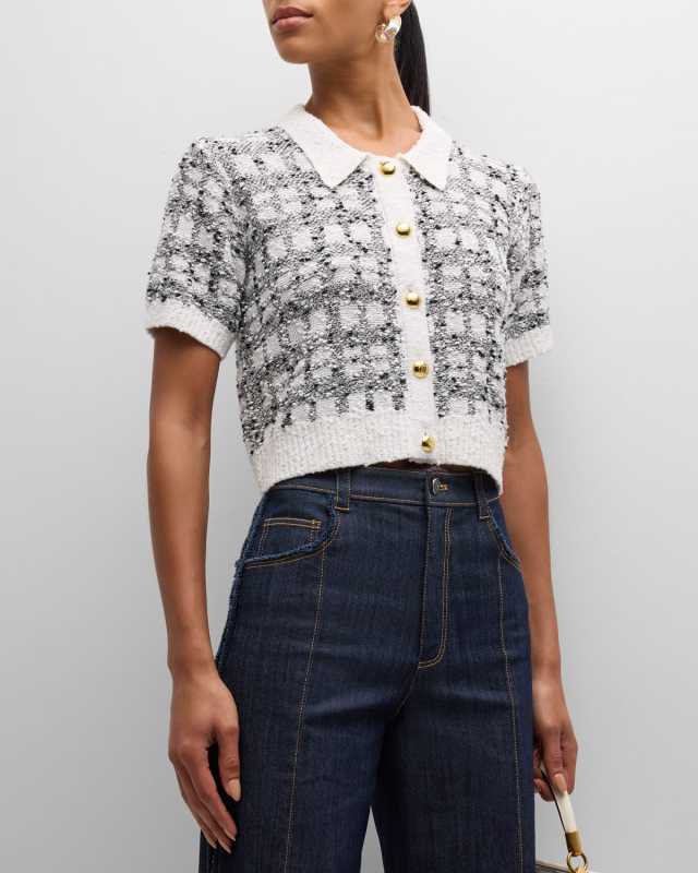 Adalee Cropped Knit Boucle Cardigan