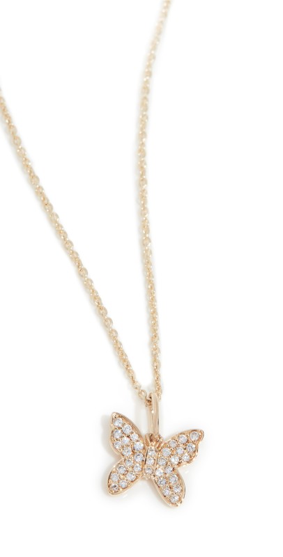 Sydney Evan Mini Pave Butterfly Charm Necklace Yellow Gold