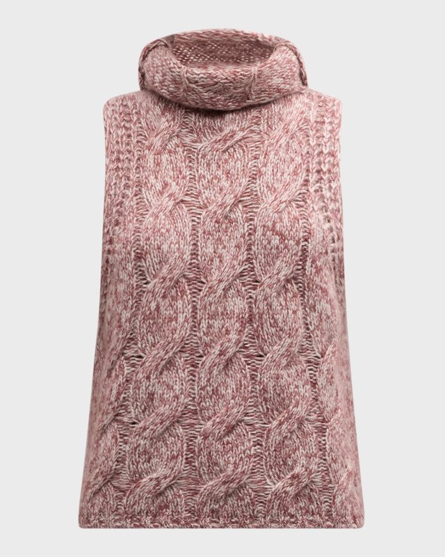 Saige Marled Cashmere Sleeveless Turtleneck