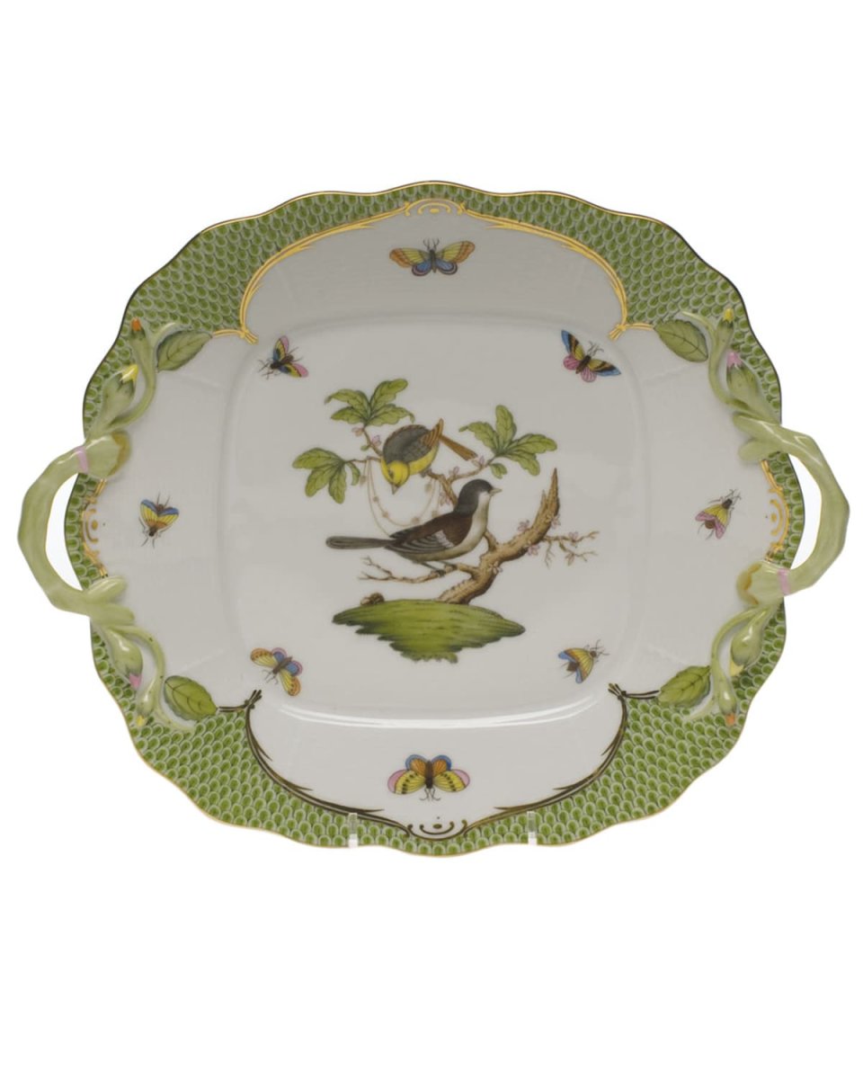 Rothschild Bird Green Square Cake Plate with Handles