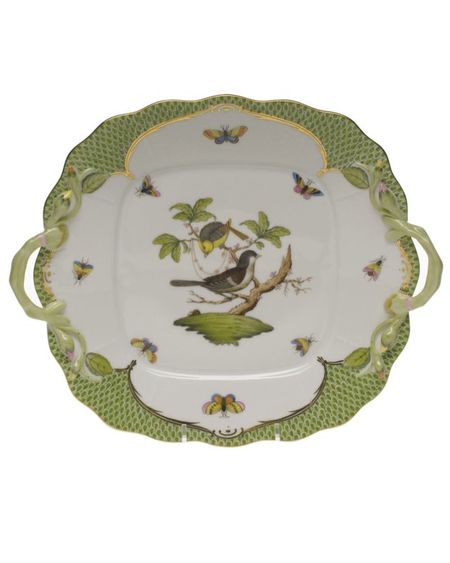 Rothschild Bird Green Square Cake Plate with Handles