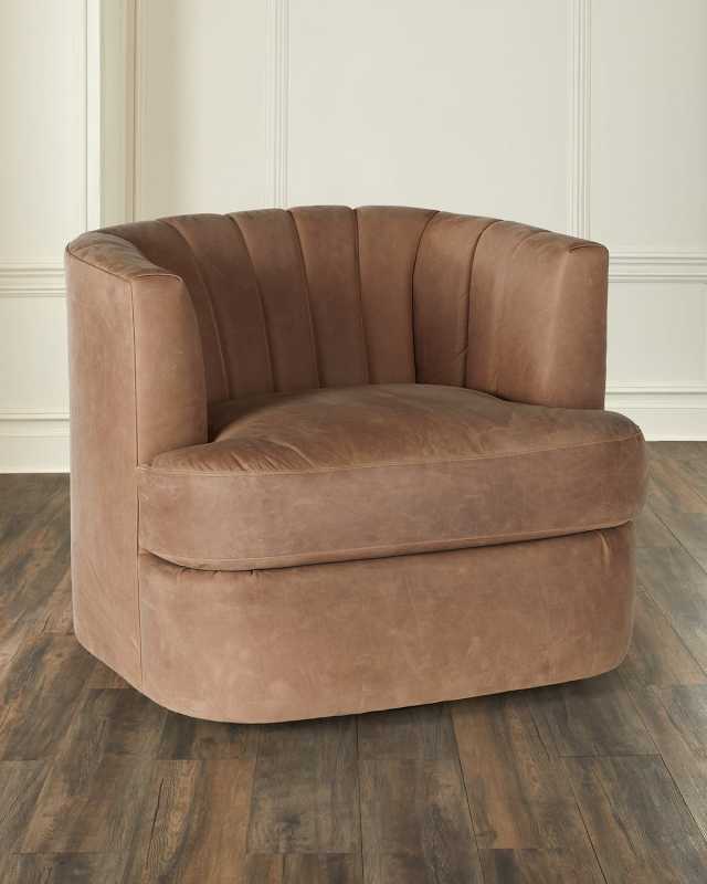 Leather Channel-Tufted Swivel Chair