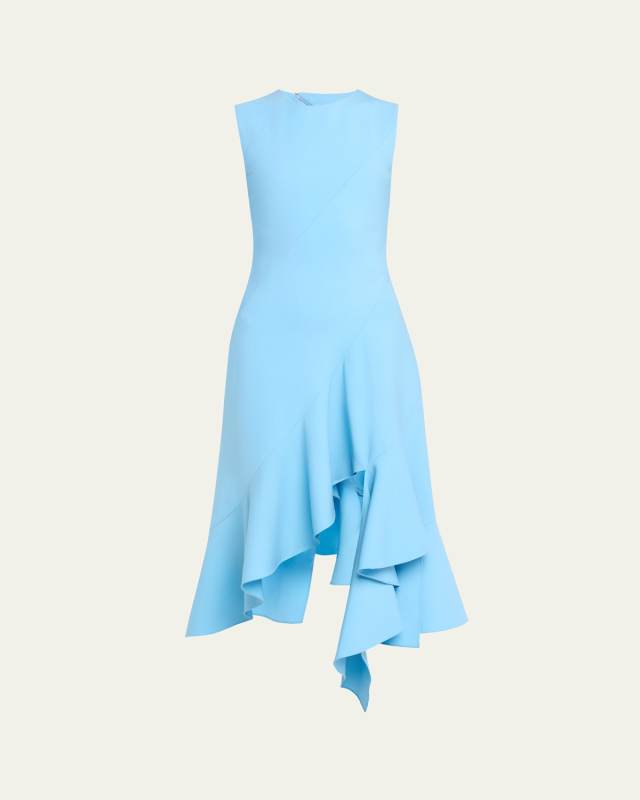 Sleeveless Jewel-Neck Asymmetric-Hem Midi Dress