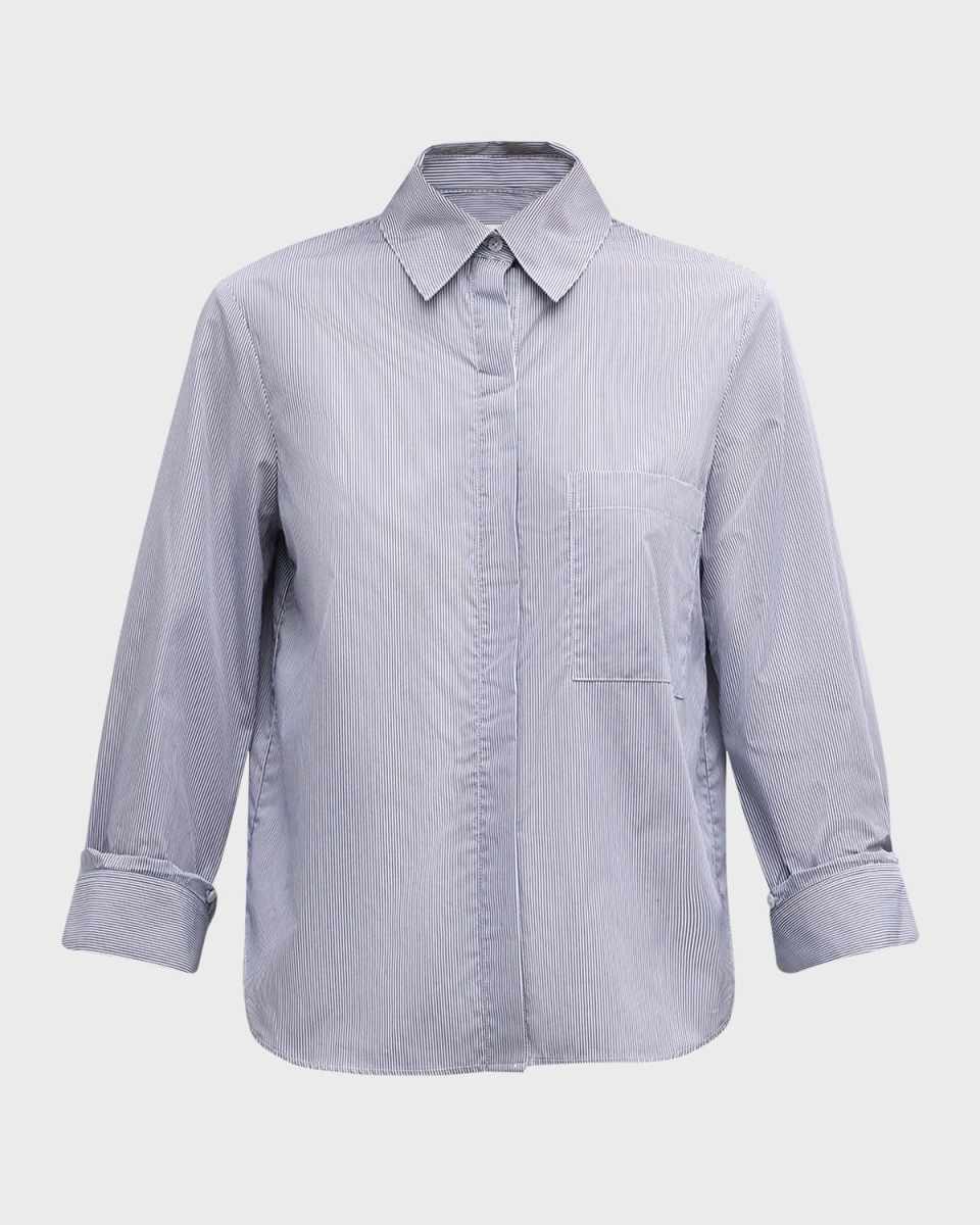 Striped Cotton Button-Front Boyfriend Shirt