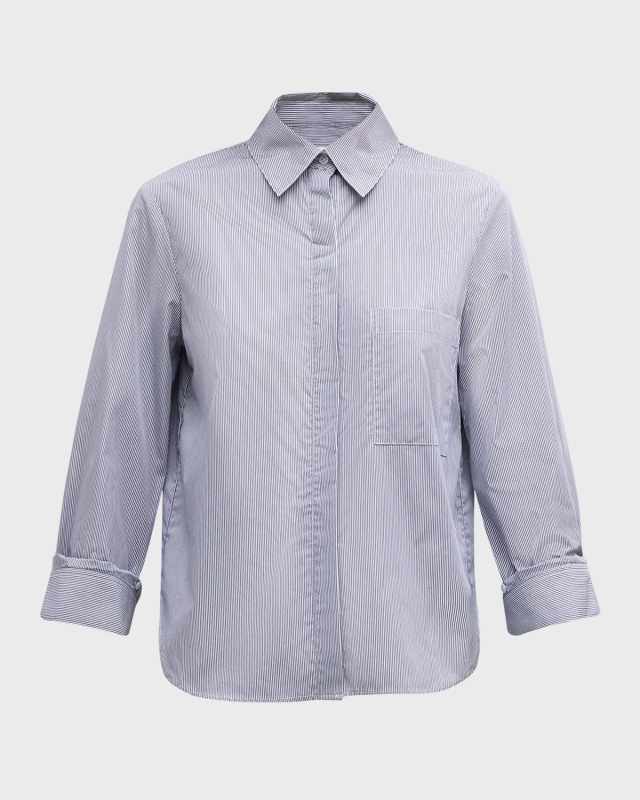 Striped Cotton Button-Front Boyfriend Shirt