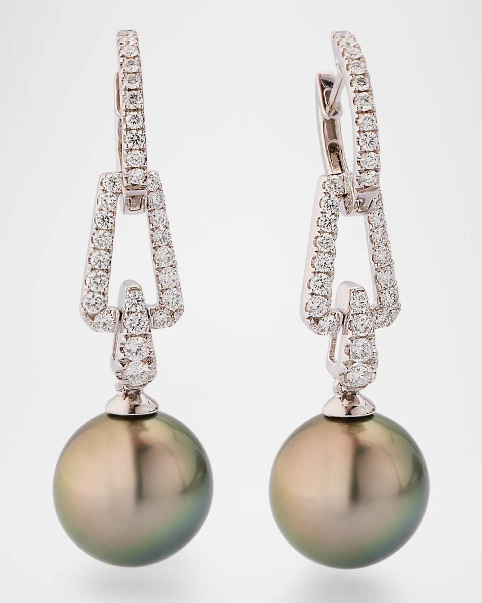 18k White Gold Diamond Interlock & Pearl Earrings