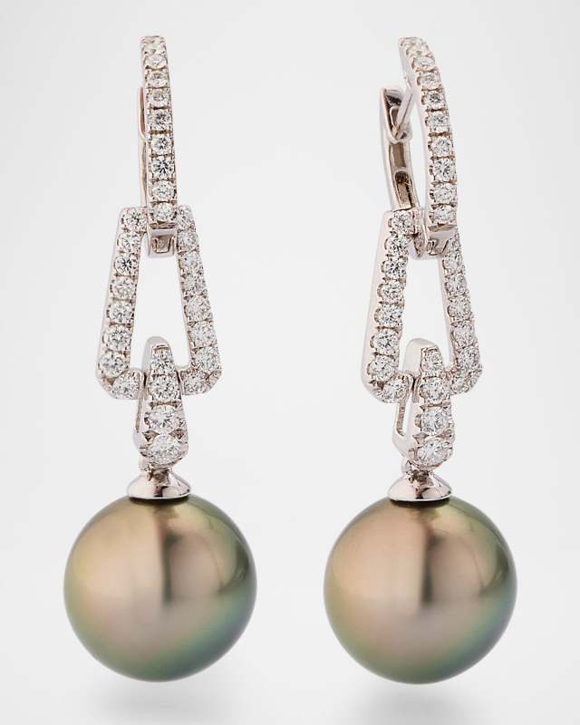 18k White Gold Diamond Interlock & Pearl Earrings