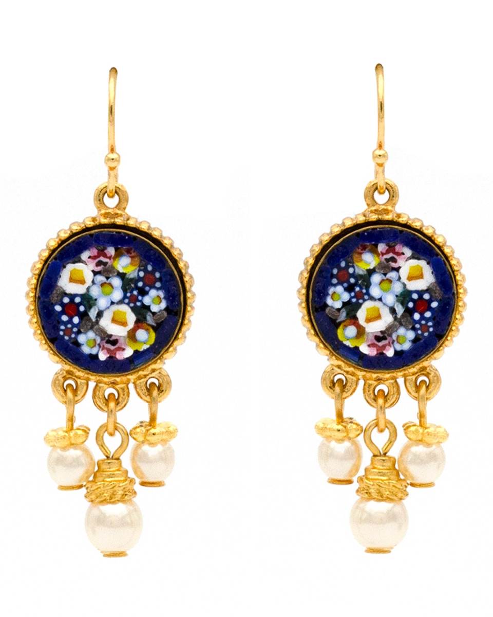 24k Gold-Plated Triple Pearl Pendant Earrings