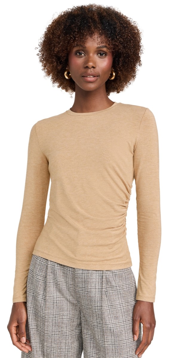 Vince Side Drape Crew Top Deep Walnut Combo