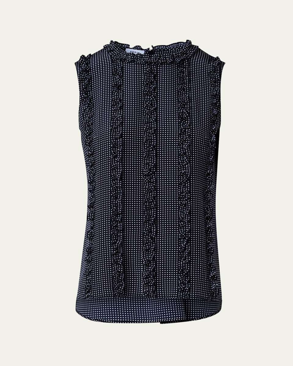 Crepe De Chine Pin Dot Blouse with Ruffle Details