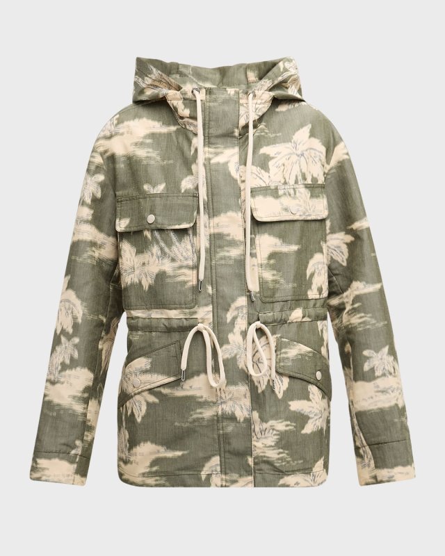 Marpe Palm Tree Printed Short Parka Jacket