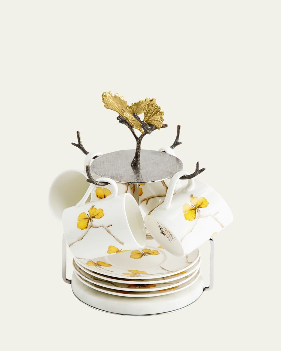 Butterfly Ginkgo Demitasse Set with Stand