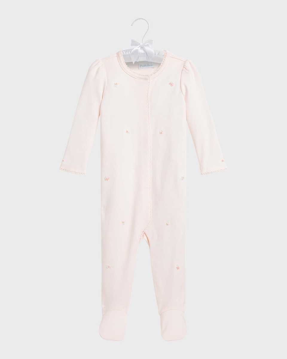 Girl's Embroidered Flowers Footie, Size 3M-9M