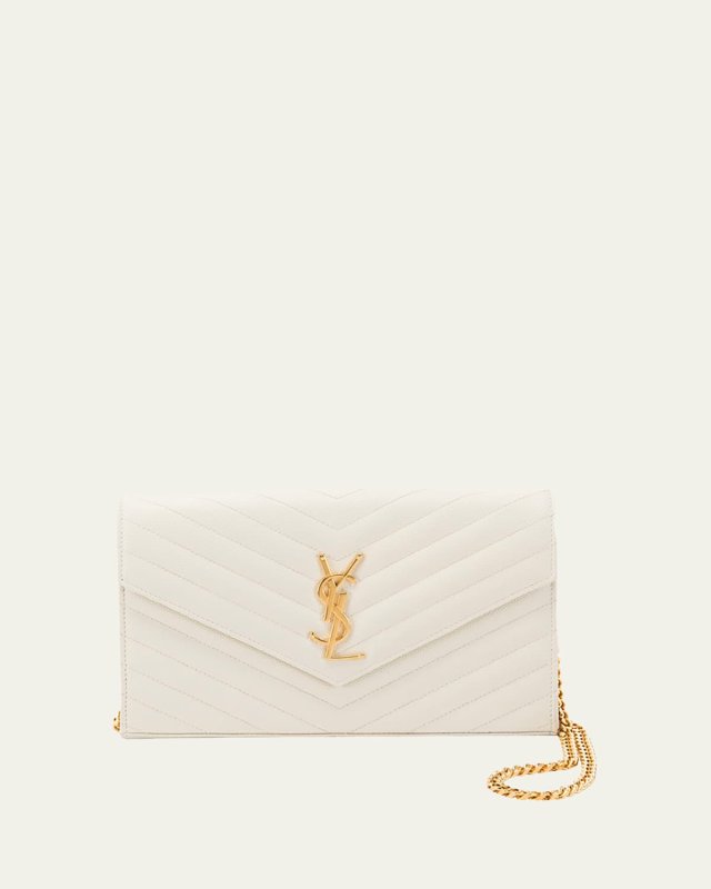 YSL Monogram Large Wallet on Chain in Grained Leather