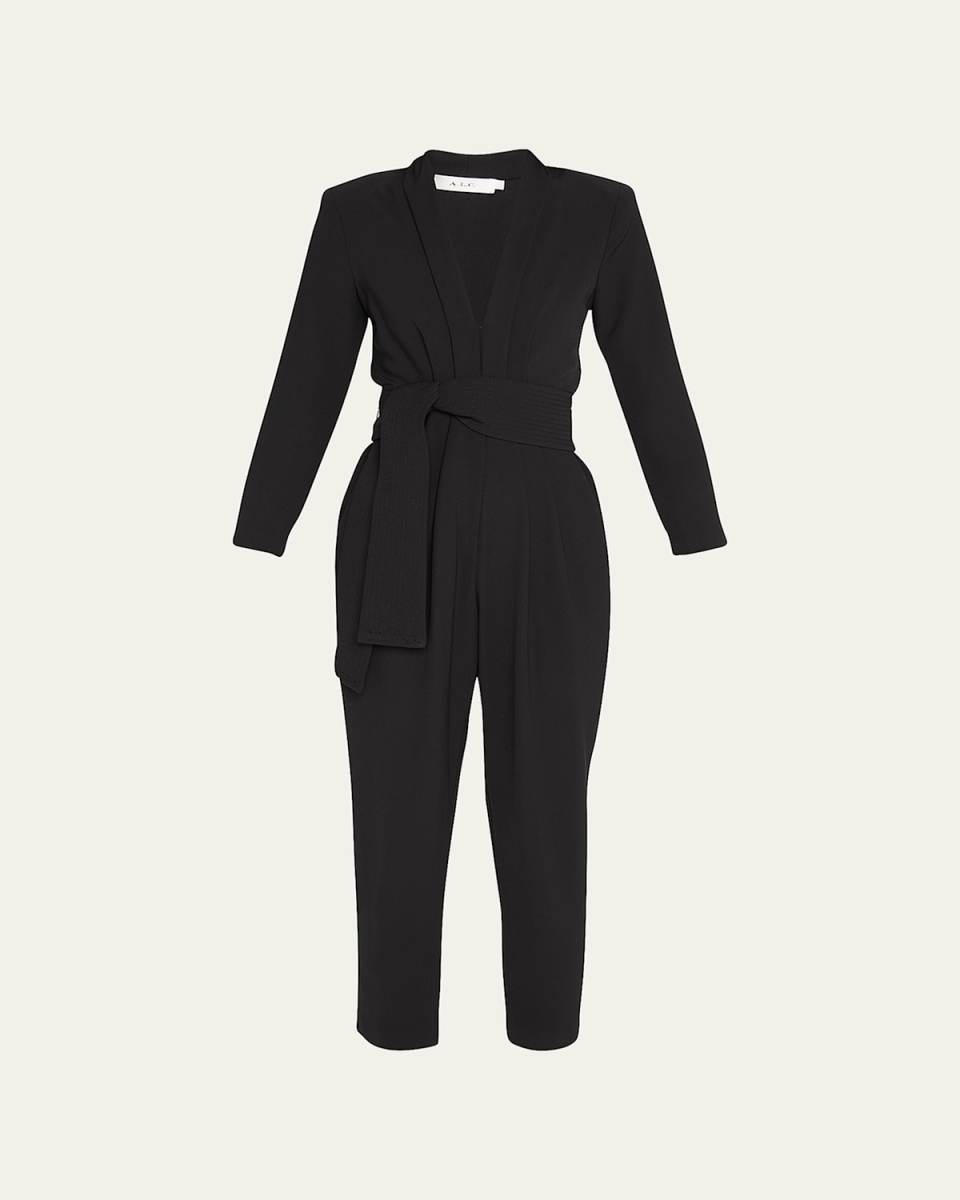 Kieran Belted Long-Sleeve Jumpsuit