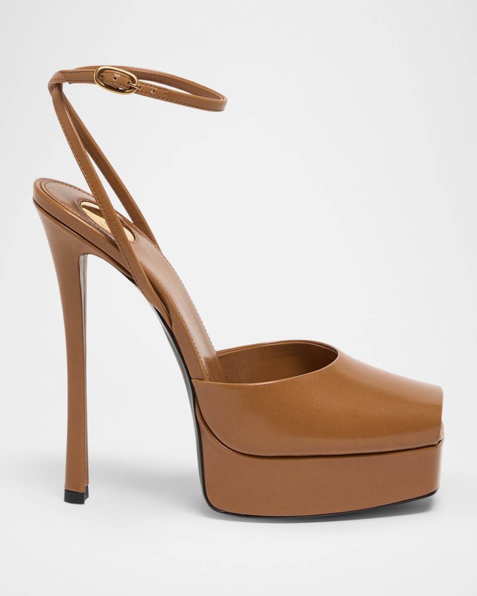 La Scandale Leather Peep-Toe Platform Sandals