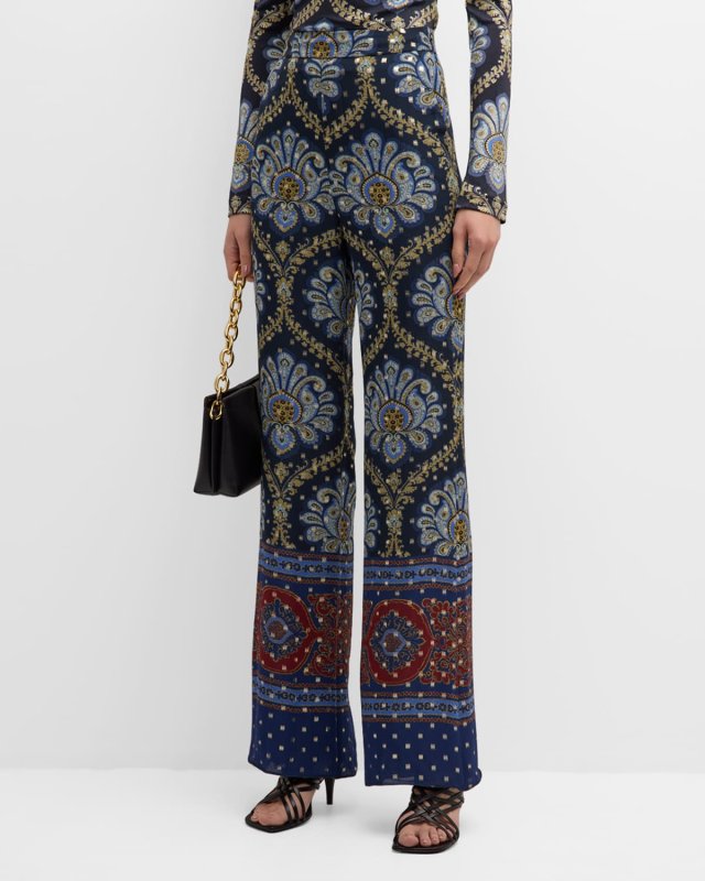 Printed Lurex Fil Coupe Pants